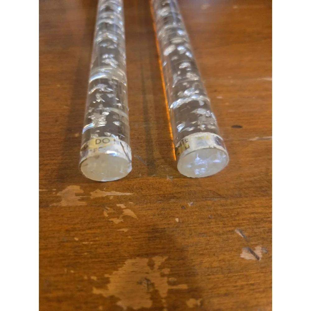 Vintage Lucite Acrylic Clear Taper Pair Candles Silver Flake 10